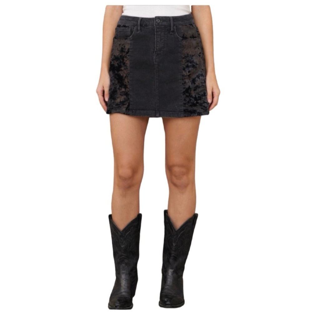 Good American Black Mini Skirt Size 2 Velvet and Denim